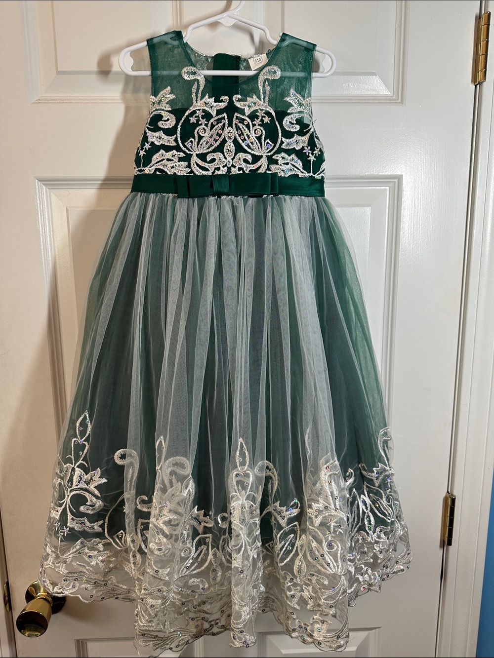 GUC Girls' Emerald Green Embroidered Tulle Dress SZ 110 US sz 4T-5 HOLIDAYS